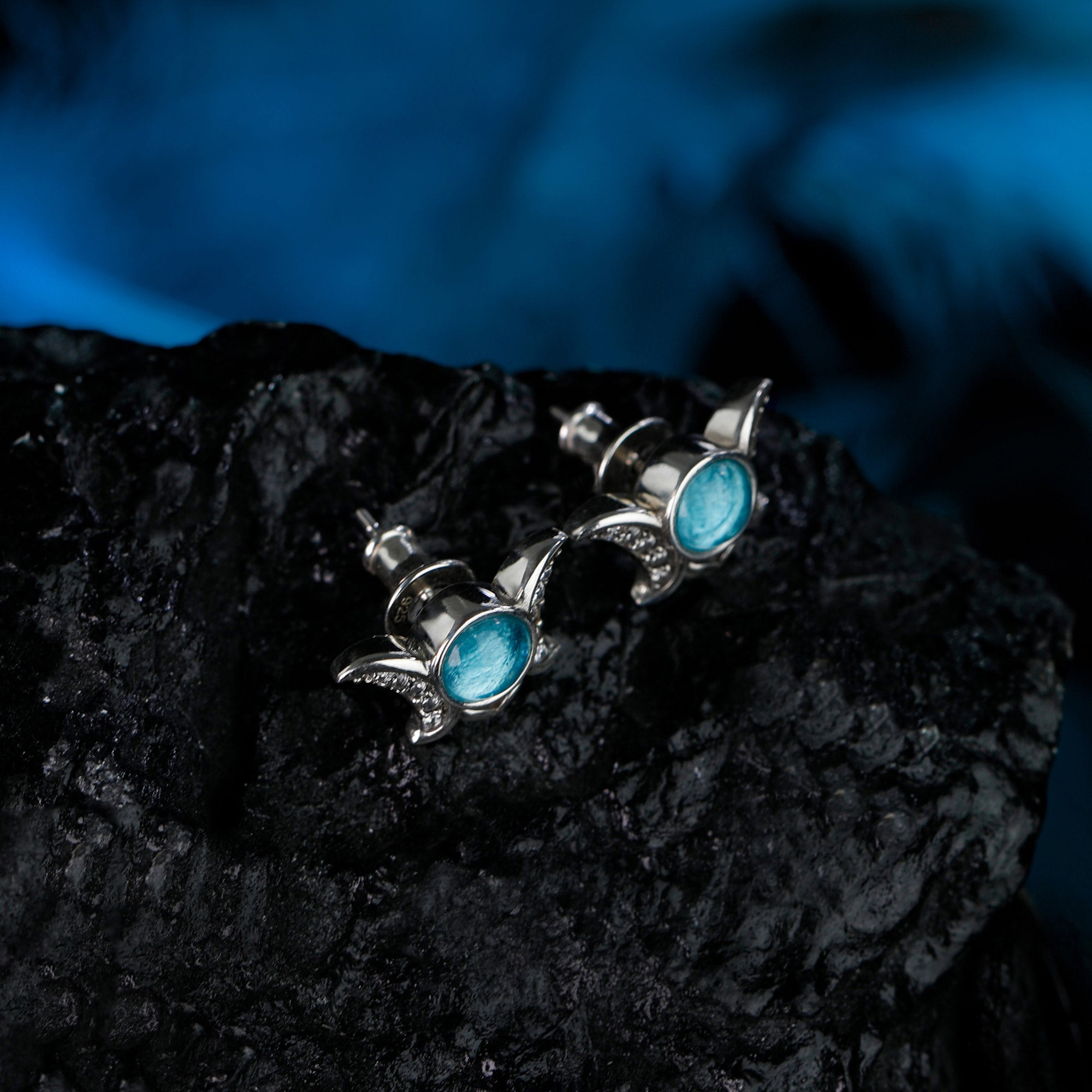 Detail view of Moon Crown Stud Earrings sterling silver stud earrings by PurpleSea