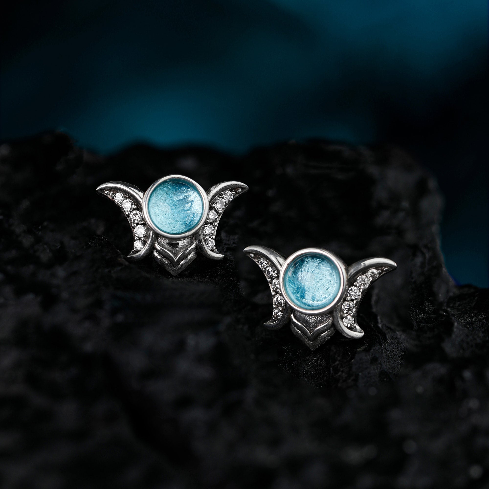 Detail view of Moon Crown Stud Earrings sterling silver stud earrings by PurpleSea