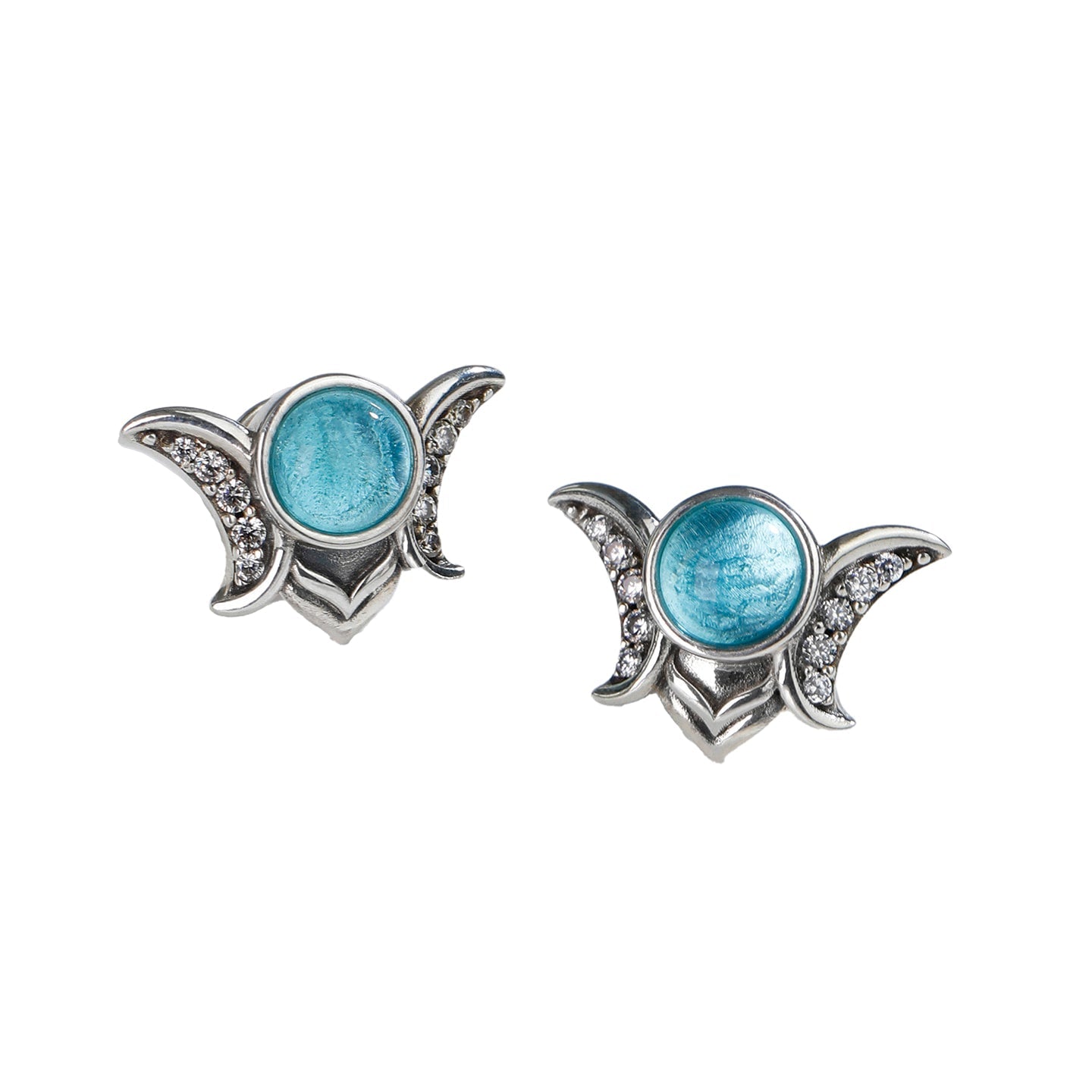Detail view of Moon Crown Stud Earrings sterling silver stud earrings by PurpleSea