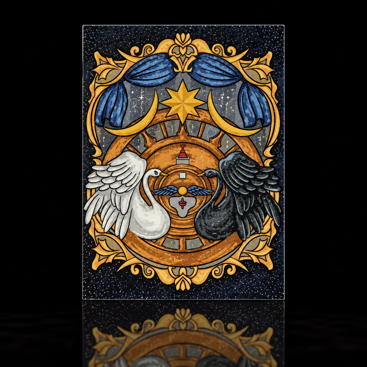 Temperance Tarot Postcard – Black & White Swans | Find Your Balance
